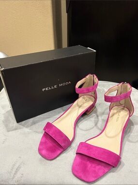 Pelle Moda Fuchsia Suede Ankle-Strap Sandals